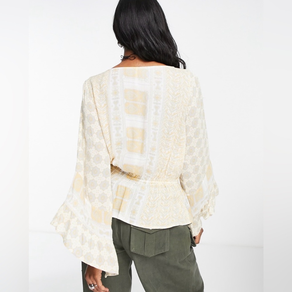 Free People Rosalie Wrap Blouse Ivory Combo Boho Size L - Picture 2 of 8